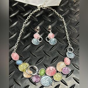 3pcs Earrings and Necklace Set Zinc Alloy Enamel Drip Oil Round